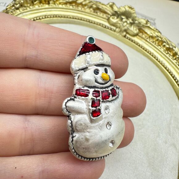 Vintage Snowman Brooch Winter Christmas Pin - Picture 2 of 6